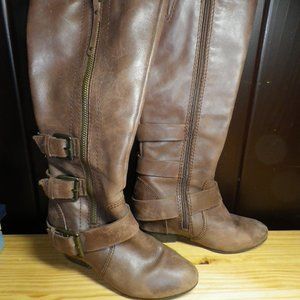 NAYA Frankie Leather Ladies Tall Boots in Size 6.5W - Tan - Buckle Trim